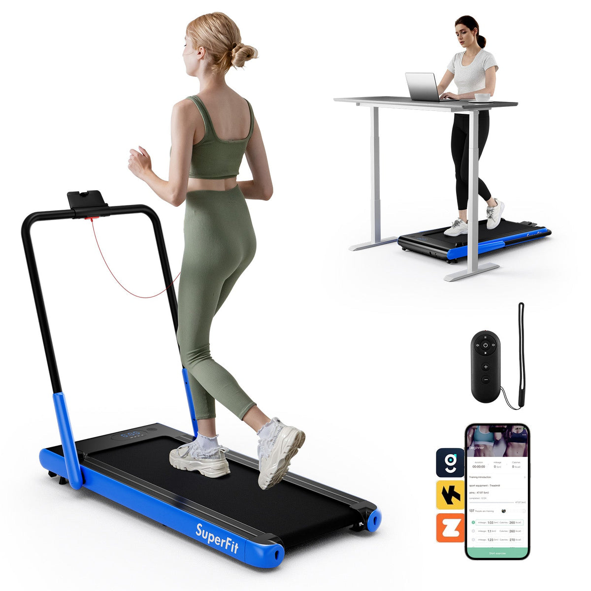 3-in-1 3HP Folding Treadmill with Smart Apps Remote Control and Speakers